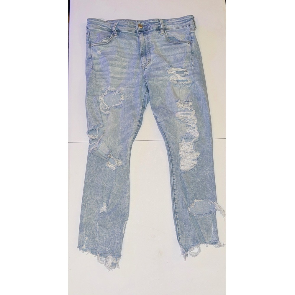 American Eagle Distressed Jeans Womens 10 Light Wash Blue Next Level Stretch Rip